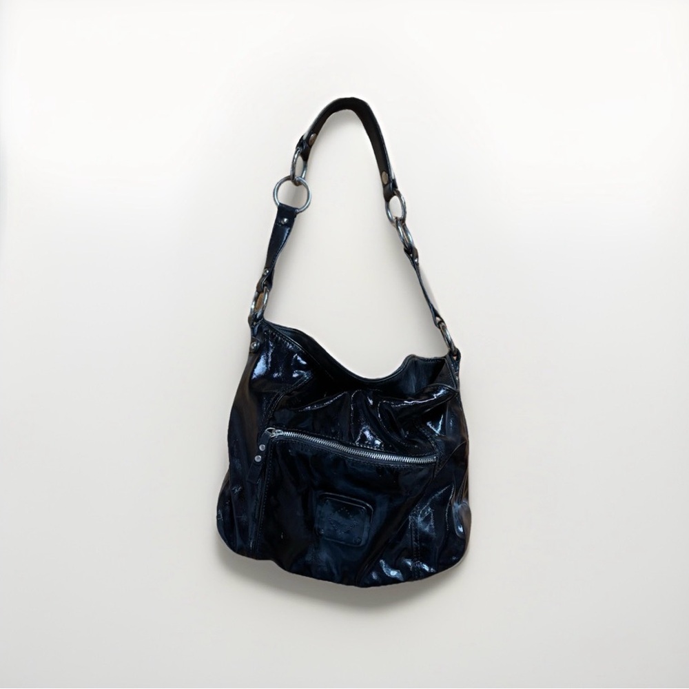 Donald J. Pliner Patent Leather Black Vintage Shoulder Bag